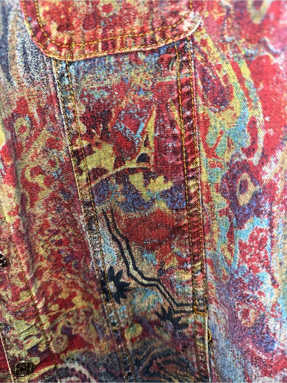 Chico’s Size 2 Boho Tapestry Print Multicolor Cotton Jacket - Picture 3 of 11